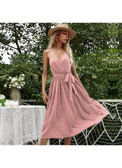 Independent Station European And American Women's Polka Dot Slip Skirt Mid-length Lace-up Pleated Dress Women