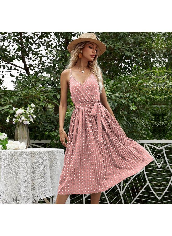 Generic - Independent Station European And American Women's Polka Dot Slip Skirt Mid-length Lace-up Pleated Dress Women - Image 1
