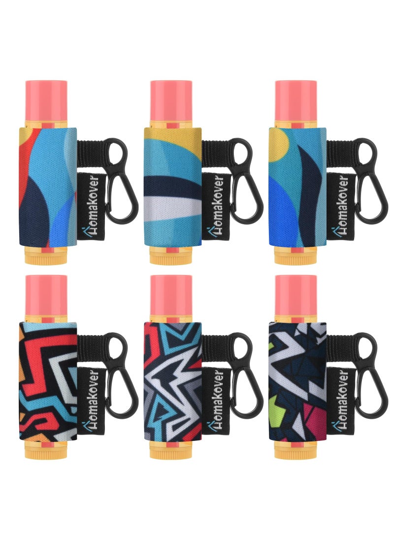 Homakover - 6 Pack Compact ClipOn Chapstick Holder Premium Release Clip Neoprene Sleeve Lip Balm with Clip Fits Most Standard Lip Balm Abstract Painting - Image 1