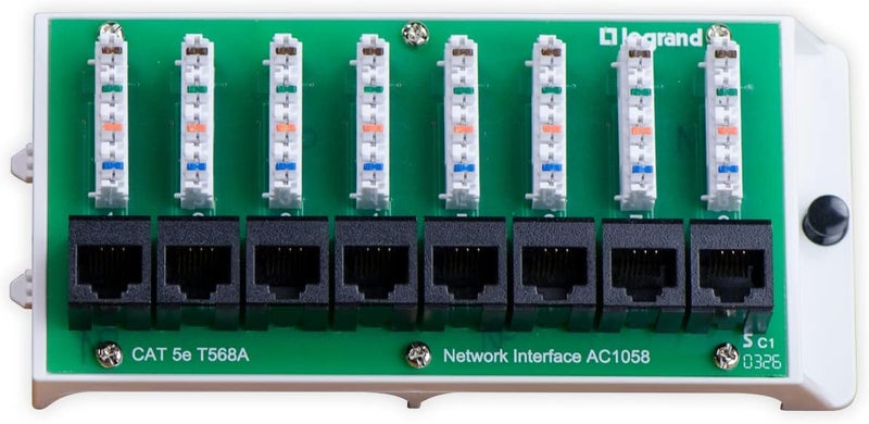 OnQ Legrand - Cat5e Network Interface Module, Wifi Module with 8 Ports, Network Box Provides Connectivity to Ethernet Connected Devices, Black, AC1058 - Image 1
