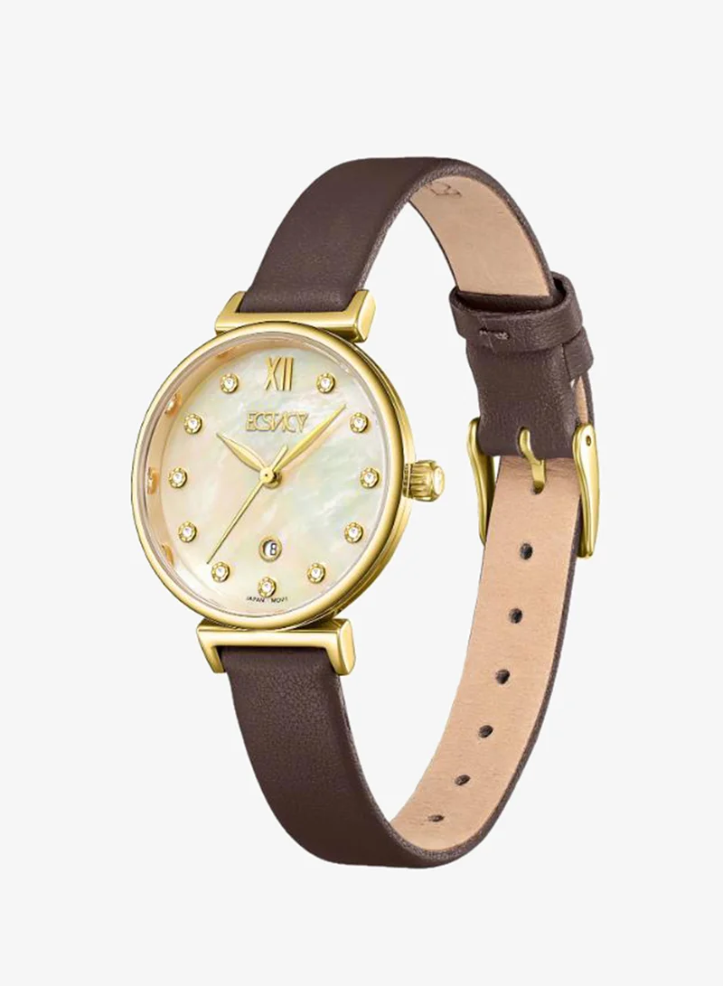إكستاسي Women's Leather Analog Watch E25507-GLDMC - 30mm mm