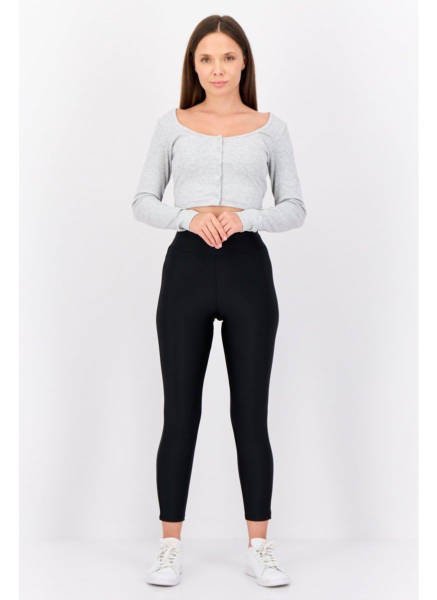 PUMA Women Sportswear Fit Embroidered Logo Ribbed Long Sleeves Outdoor Crop Top, Grey  - Image 4