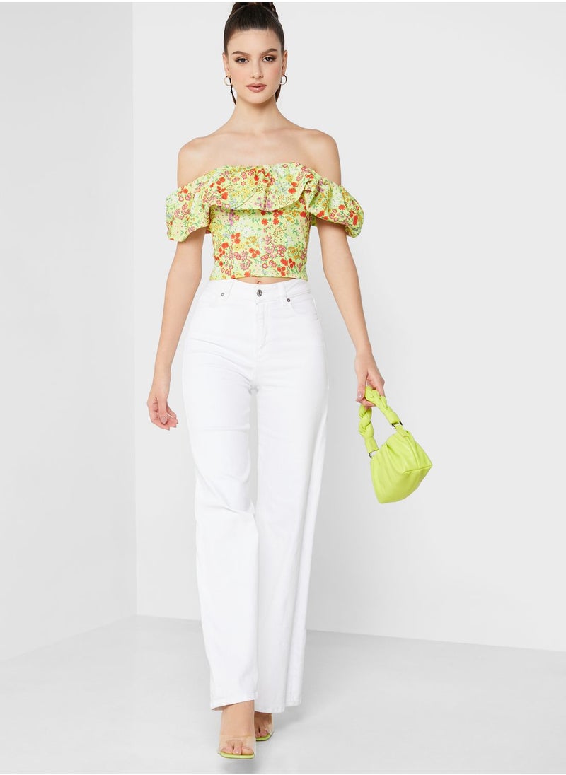 RIVER ISLAND - Bardot Printed Crop Top - Image 1