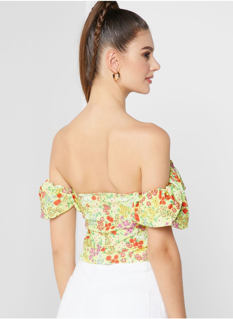 RIVER ISLAND - Bardot Printed Crop Top - Image 1
