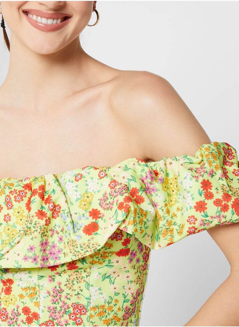RIVER ISLAND - Bardot Printed Crop Top - Image 1