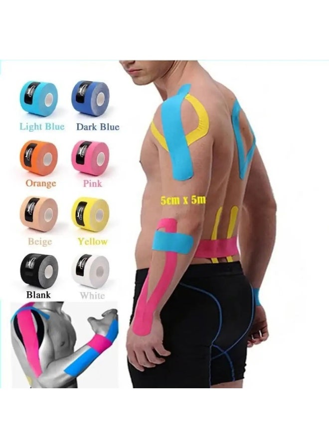 كينيسيولوجي تيب شريط لاصق لإصابات الرياضة بنمط كينيزيولوجي، آمن على الجلد ومقاوم للماء، شريط طبي، للرياضة والعلاج الطبيعي، 5 سم × 5 م - Image 5