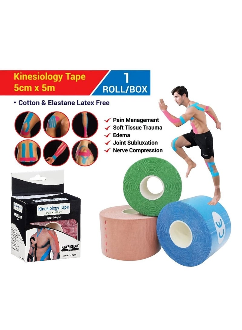 كينيسيولوجي تيب شريط لاصق لإصابات الرياضة بنمط كينيزيولوجي، آمن على الجلد ومقاوم للماء، شريط طبي، للرياضة والعلاج الطبيعي، 5 سم × 5 م - Image 1
