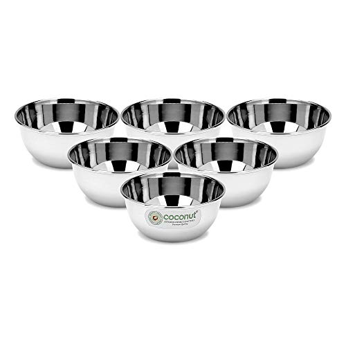 coconut Stainless Steel - Cute Bowl/Vati/Katori C31 | Set of 6 | 150ML Each | Ideal for Serving Dal, Curry, Kheer, Raita, Desserts | Durable, Rust-Free | Kitchen & Dining Essential - Image 1