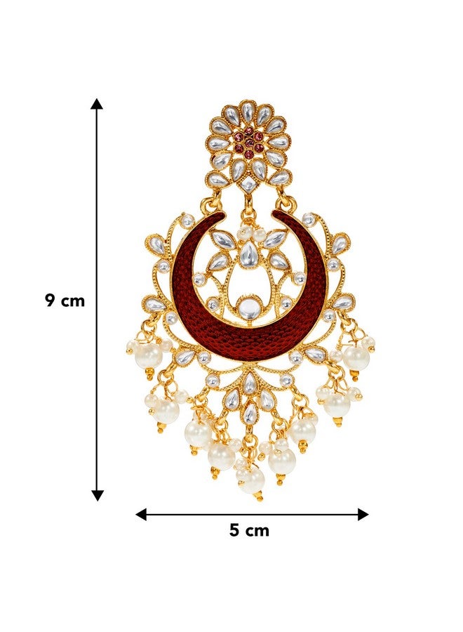 بيورا أقراط تشاندبالي من بيورا مطلية بالذهب من النحاس التقليدي مرصعة بلؤلؤة الكوندان باللون العنابي الذهبي هدية للنساء والفتيات - Image 5