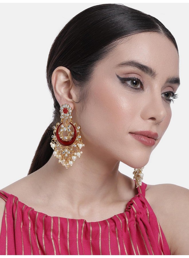 بيورا أقراط تشاندبالي من بيورا مطلية بالذهب من النحاس التقليدي مرصعة بلؤلؤة الكوندان باللون العنابي الذهبي هدية للنساء والفتيات - Image 3