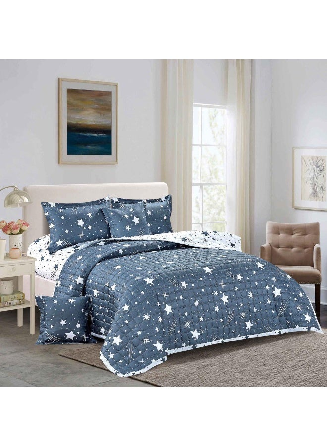 Double bed comforter set made of compressed microfiber, reversible with a  and a pillowcase.