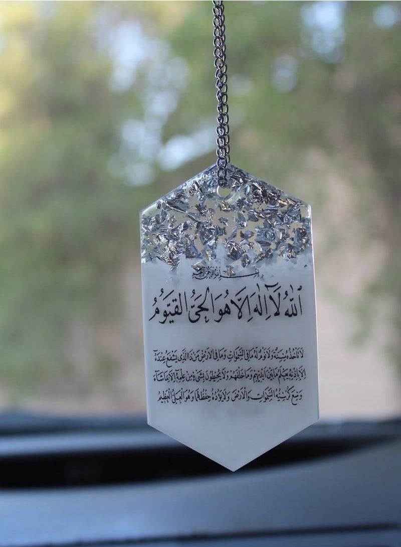 A two-sided car decoration pendant with an elegant design, embroidered with silver leaf from luxurious resin - Image 1