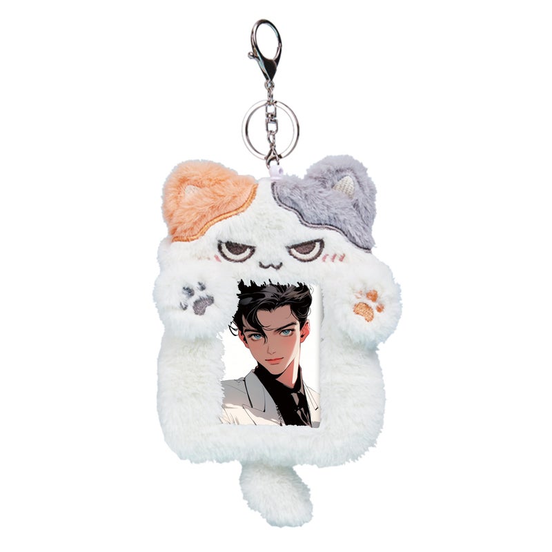 MANDU DECO Calico Cat Plush Photocard Holder, ID Badge Holder Cover Protective Lanyard, Two pockets, fits toploaders and airpods - Image 1