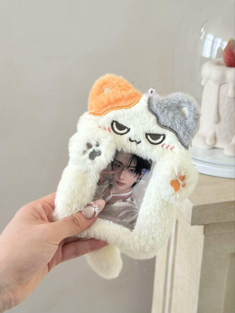 MANDU DECO Calico Cat Plush Photocard Holder, ID Badge Holder Cover Protective Lanyard, Two pockets, fits toploaders and airpods - Image 2