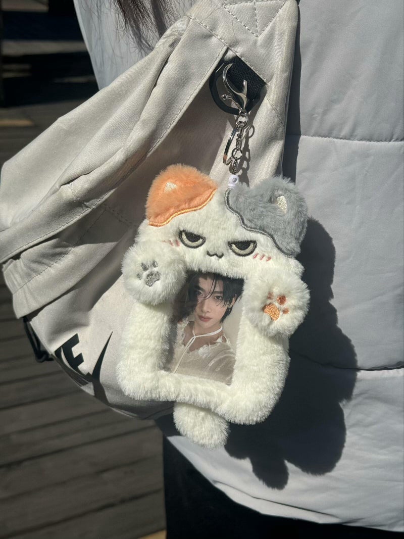 MANDU DECO Calico Cat Plush Photocard Holder, ID Badge Holder Cover Protective Lanyard, Two pockets, fits toploaders and airpods - Image 3