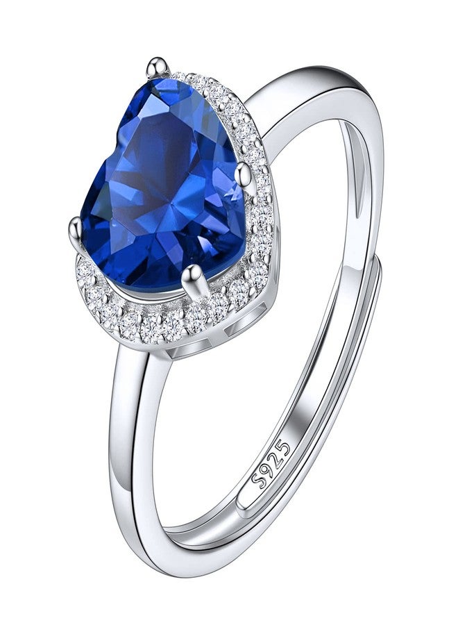 Suplight September Birthstone Ring Blue Sapphire Heart Ring Adjustable Sterling Silver Rings Women - Image 1