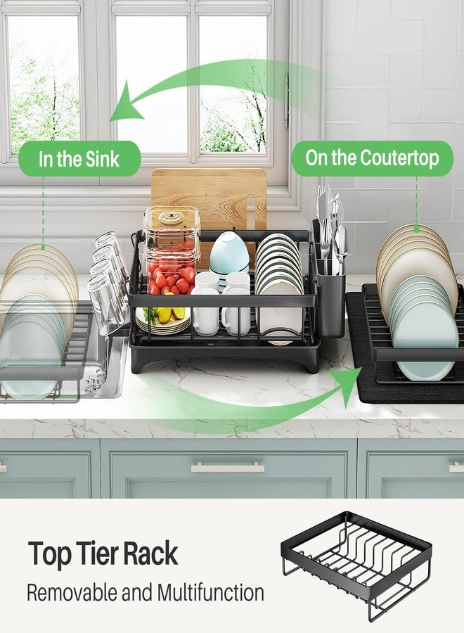 Kitstorack 2 Tier Dish Drainer Rack for Kitchen Counter, Stainless Steel With Swivel Drainage Spout, Utensil and Cup Holders, Cutting-Board Holder and Drying Mat - Image 2