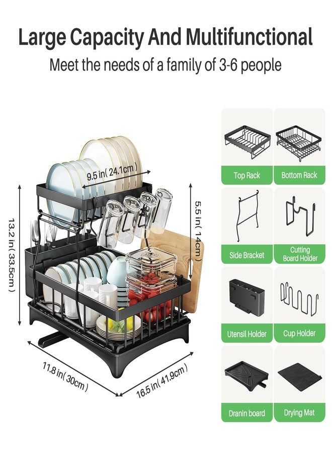 Kitstorack 2 Tier Dish Drainer Rack for Kitchen Counter, Stainless Steel With Swivel Drainage Spout, Utensil and Cup Holders, Cutting-Board Holder and Drying Mat - Image 4