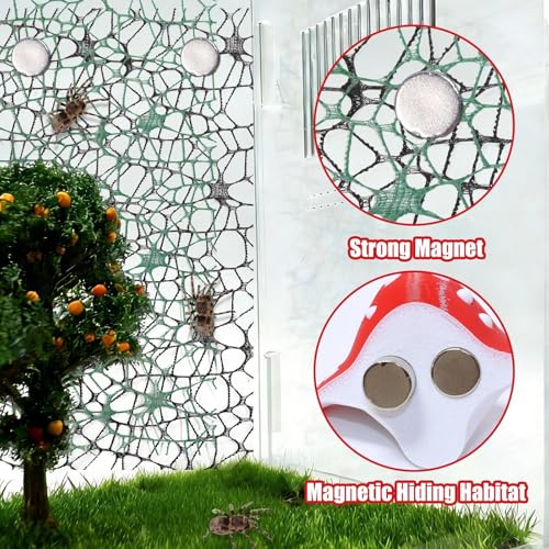 Hollima 9 Pcs 3D Jumping Spider Enclosure Accessories Set, Red Magnetic Jumping Spider Mushroom Platforms, Climbing Net Trunk Hideouts for Small Pets Terrarium Decor - Image 5