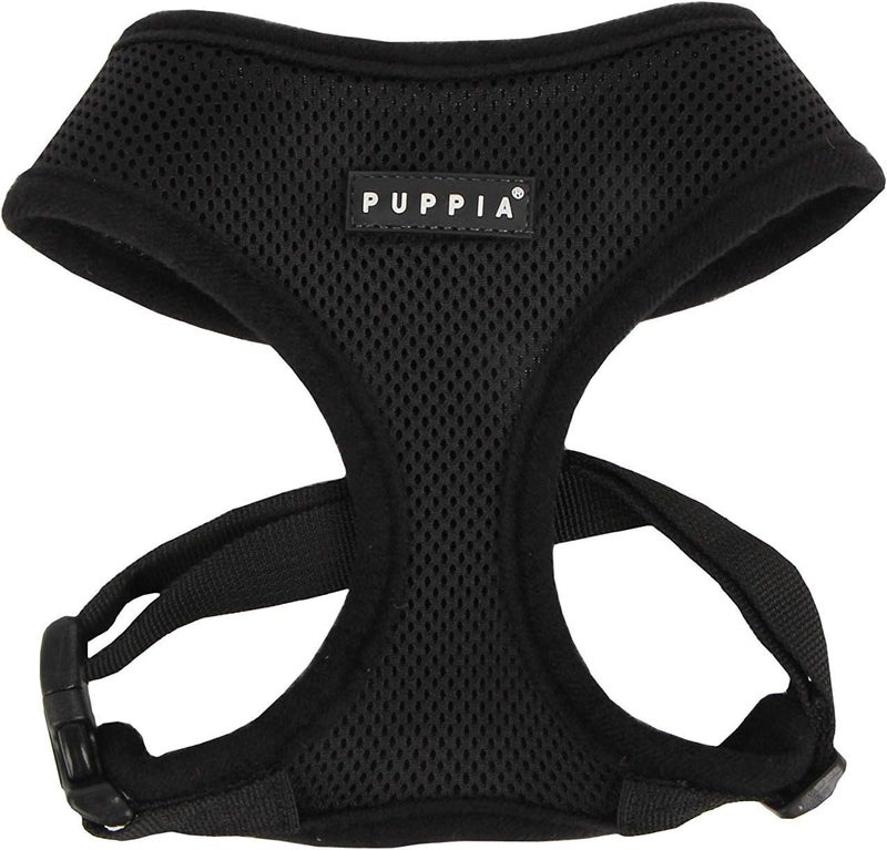 Puppia Soft Dog Harness No Choke Over-The-Head Triple Layered Breathable Mesh Adjustable Chest Belt And Quick-Release Buckle, Black, Small - Image 1
