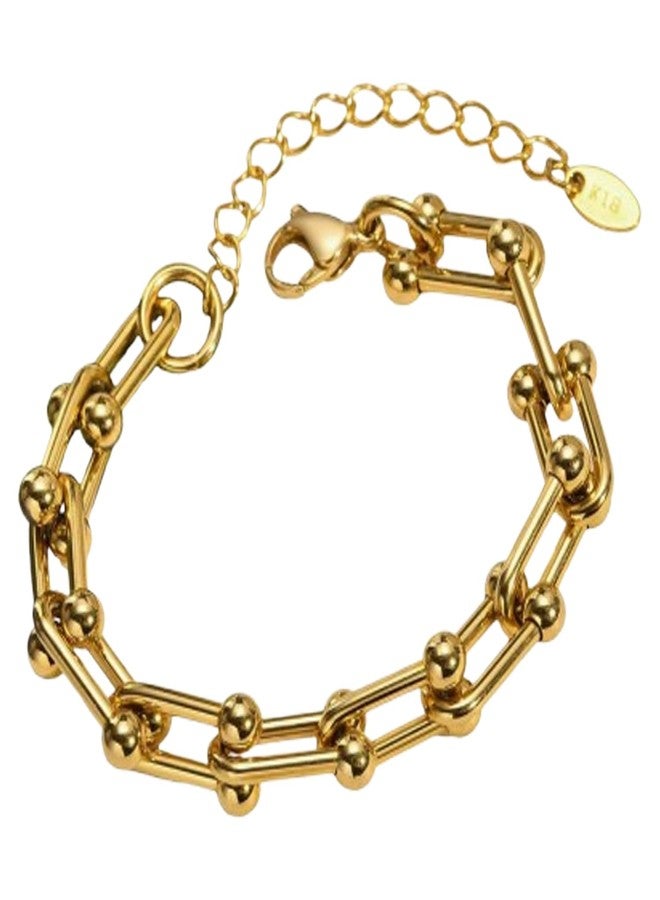 Okos Elegant Gold-Plated Anti Tarnish Adjustable Stainless Steel Bracelet for Women & Girls | Premium Fashion Jewellery Gift BR1000064GLD - Image 1