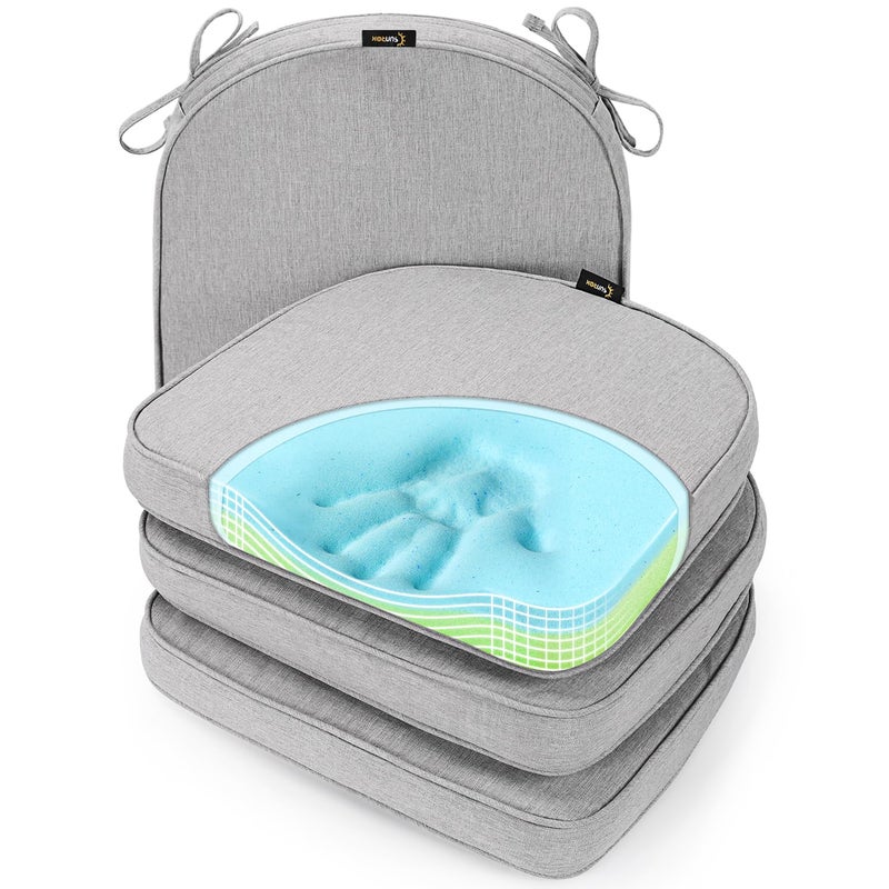 SUNROX Gel Memory Foam Chair Cushions FadeShield Water StainResistant Durable Reversible Seat Cushion Pads with Ties for IndoorOutdoor Kitchen Dining Office 17x16 Set of 4 Heather Grey