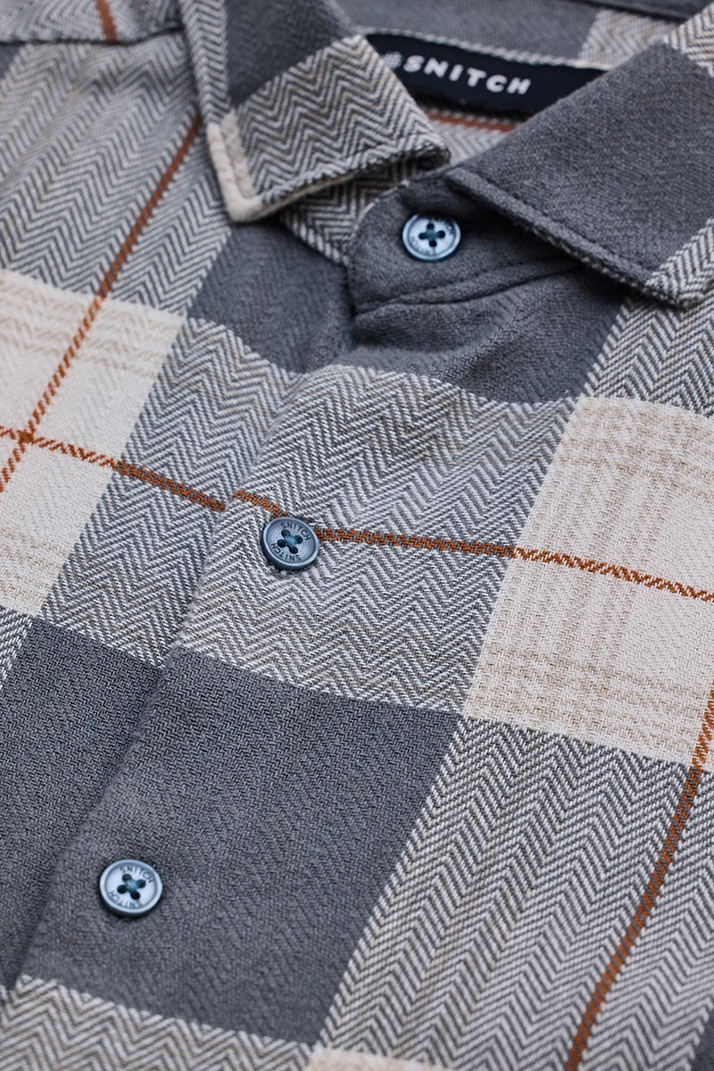 SNITCH Grey Checks Slim Fit Shirt