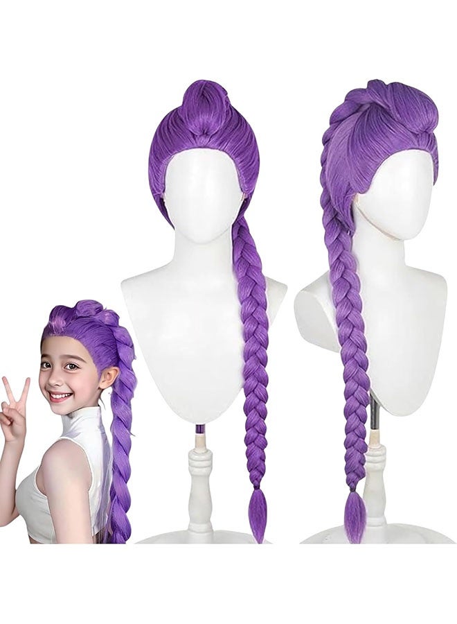 الضفدع الحقيقي Purple Long Braided Cosplay Wig for Girls, Demon Hunters Style Halloween Costume, Party and Stage Performance Hair Accessory - Image 5