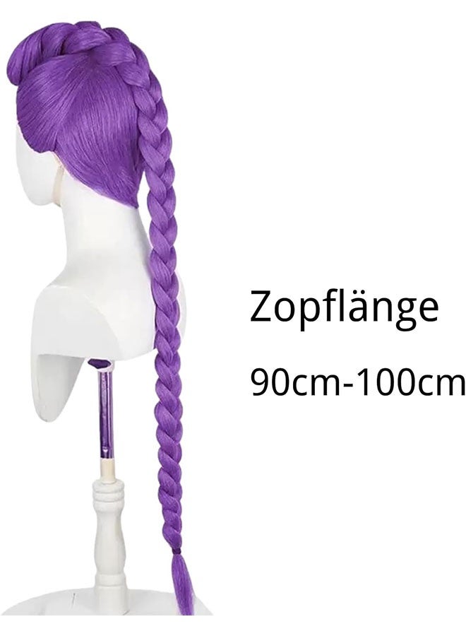 الضفدع الحقيقي Purple Long Braided Cosplay Wig for Girls, Demon Hunters Style Halloween Costume, Party and Stage Performance Hair Accessory - Image 3