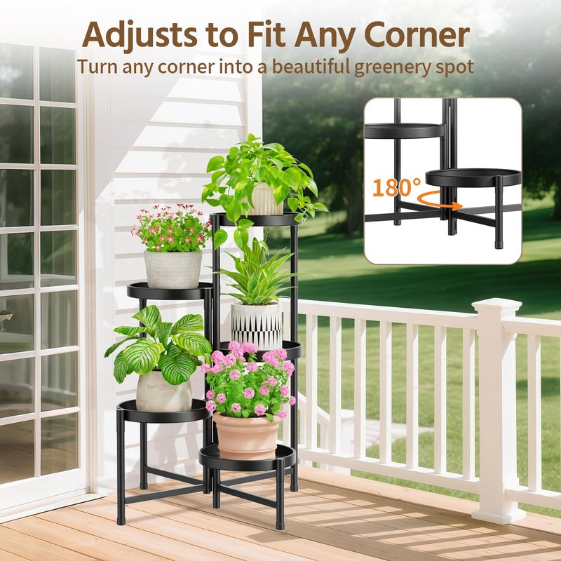 LASZOLA 5 Tier Large Plant Stand Indoor Tall with 10 Inch Metal Tray, Corner Folding Flower Display Rack, Modern Plant Holder Shelf for Outdoor Patio Porch Garden Office Living Room, Black - Image 4