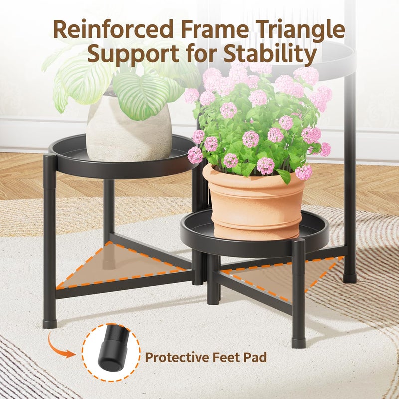 LASZOLA 5 Tier Large Plant Stand Indoor Tall with 10 Inch Metal Tray, Corner Folding Flower Display Rack, Modern Plant Holder Shelf for Outdoor Patio Porch Garden Office Living Room, Black - Image 5