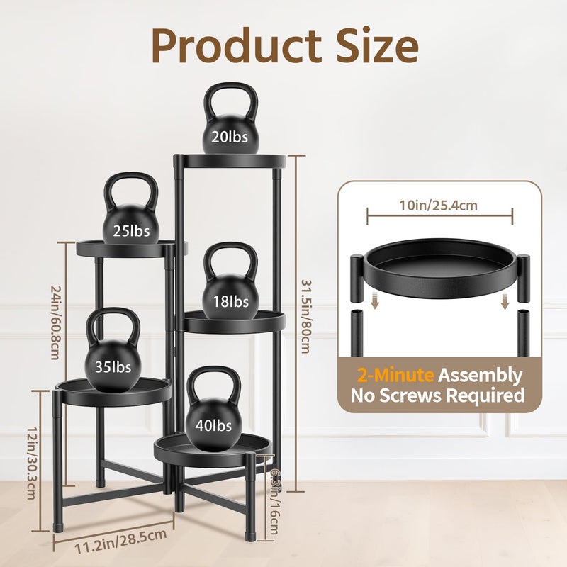 LASZOLA 5 Tier Large Plant Stand Indoor Tall with 10 Inch Metal Tray, Corner Folding Flower Display Rack, Modern Plant Holder Shelf for Outdoor Patio Porch Garden Office Living Room, Black - Image 3