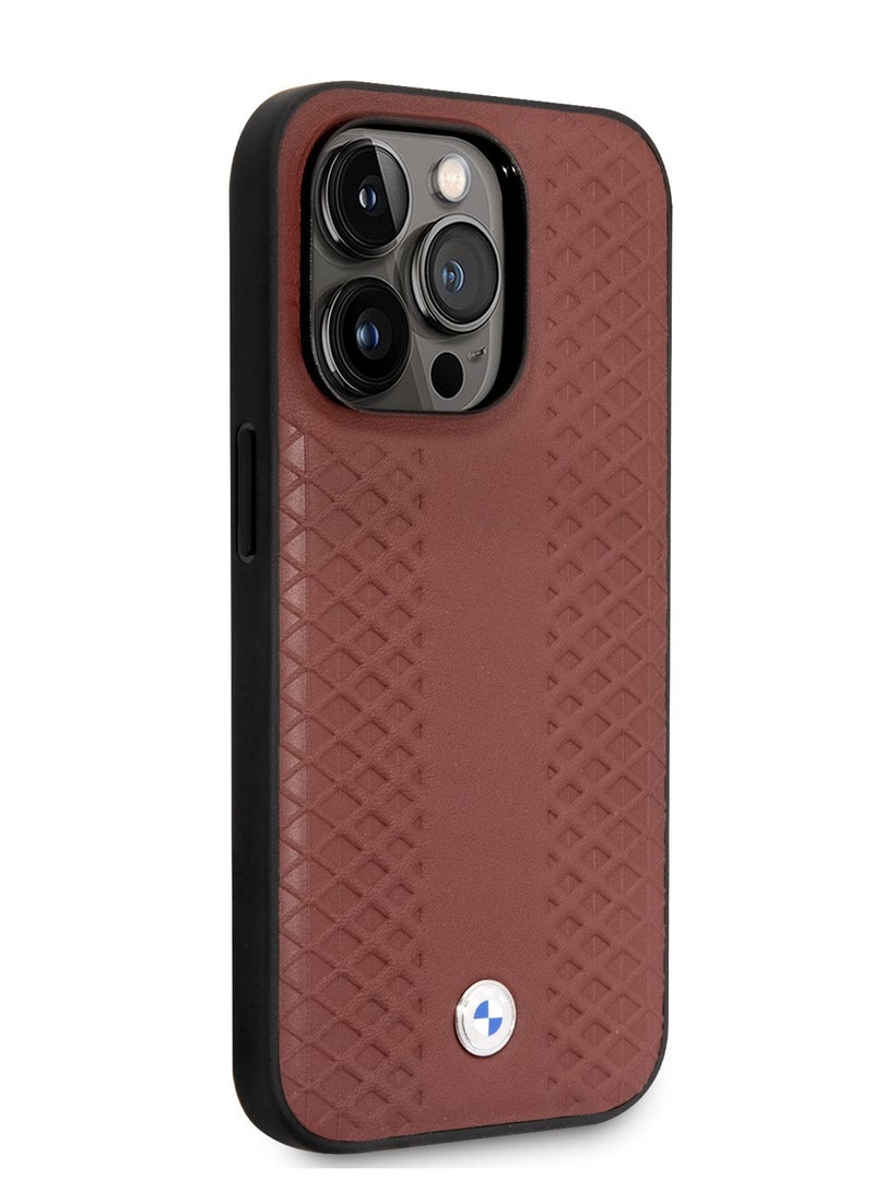 BMW Magsafe Signature Collection Genuine Leather Case With Diamond Hot Stamp Patter For iPhone 14 Pro 6.1 inch-Brown - Image 5