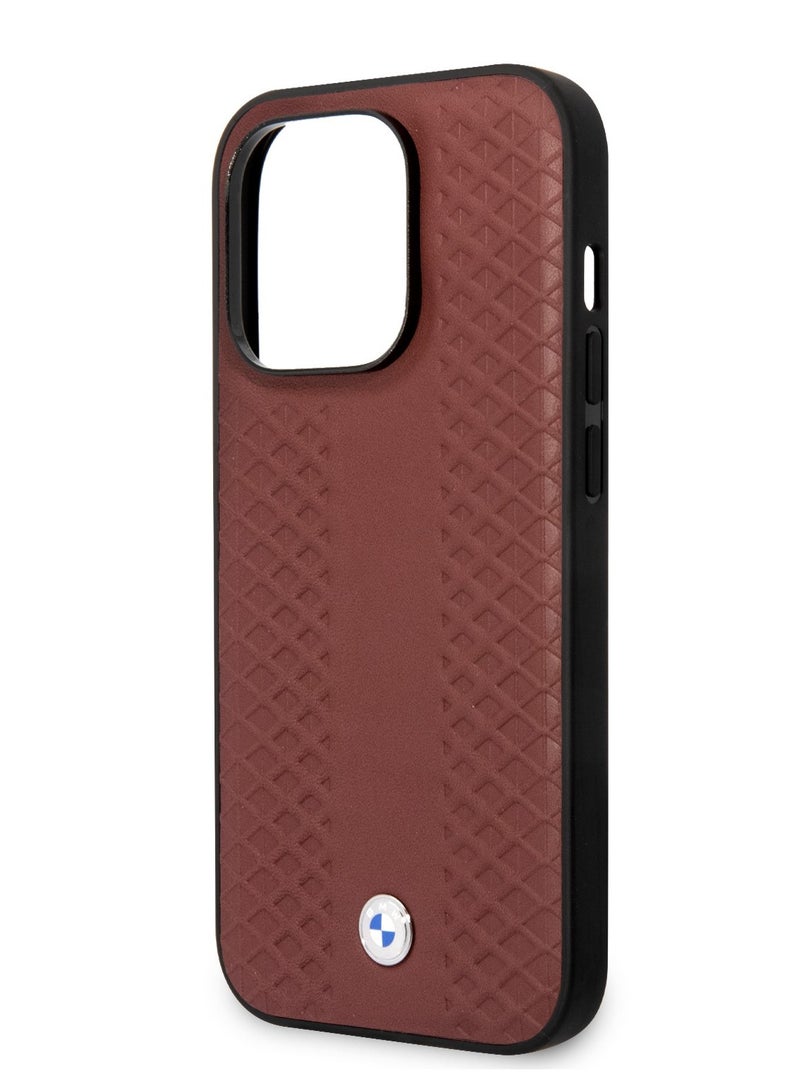 BMW Magsafe Signature Collection Genuine Leather Case With Diamond Hot Stamp Patter For iPhone 14 Pro 6.1 inch-Brown - Image 1