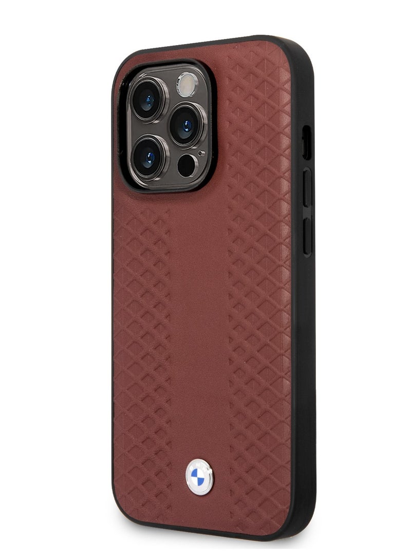 BMW Magsafe Signature Collection Genuine Leather Case With Diamond Hot Stamp Patter For iPhone 14 Pro 6.1 inch-Brown - Image 4