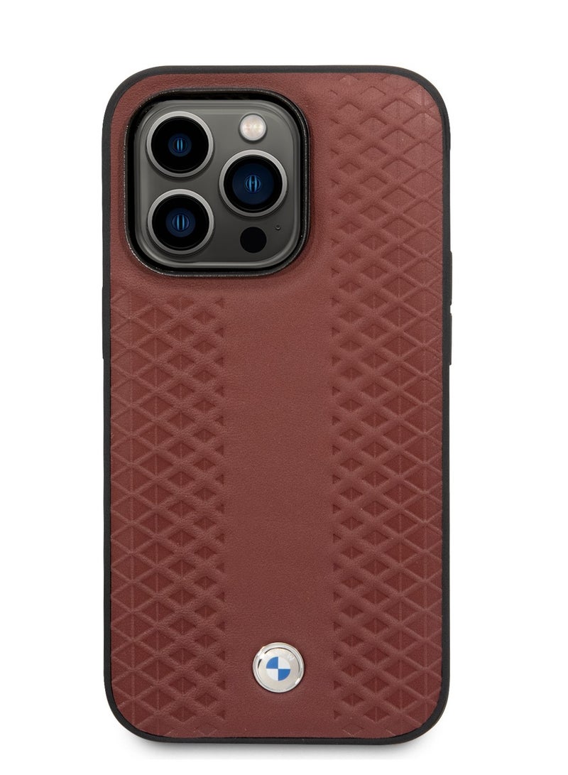 BMW Magsafe Signature Collection Genuine Leather Case With Diamond Hot Stamp Patter For iPhone 14 Pro 6.1 inch-Brown - Image 2