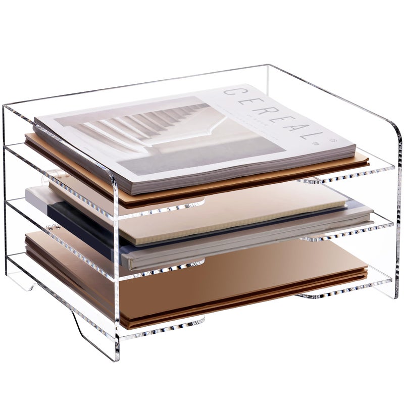 SANRUI Paper Letter Tray Organizer 3 Tier Acrylic Desk File Organizer with Bottom Handle Paper Sorter Organizer for LetterA4 Office OrganizationClear