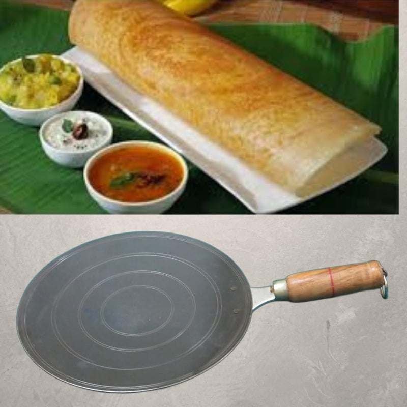 Super Smooth Iron Tawa with Wooden Handle | Pre-Seasoned Dosa/ChapatiTawa | Naturally Non-Stick, No Chemical Coating | Induction Friendly | Dosaikal  - Image 2