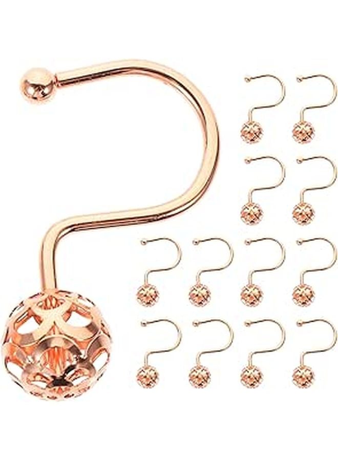 Rose Gold Hollow Ball Shower Curtain Hooks 12 Pack Decorative Metal Bathroom Rod Hangers - Image 1