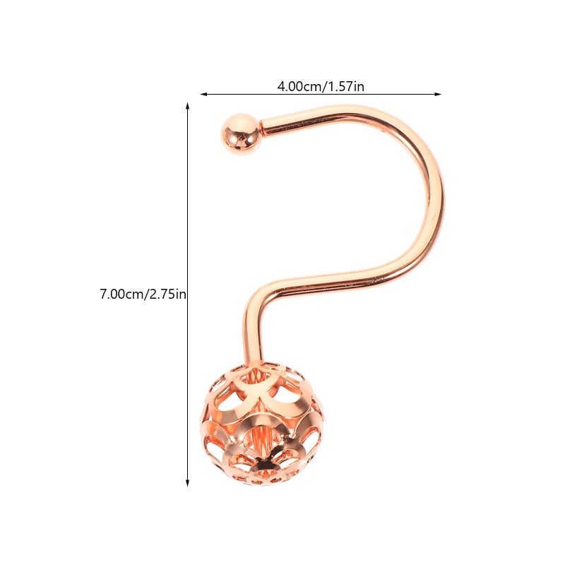 Rose Gold Hollow Ball Shower Curtain Hooks 12 Pack Decorative Metal Bathroom Rod Hangers - Image 3