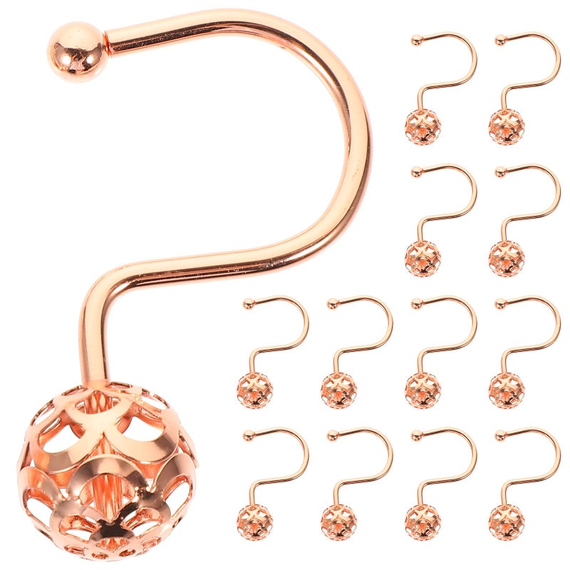 Rose Gold Hollow Ball Shower Curtain Hooks 12 Pack Decorative Metal Bathroom Rod Hangers - Image 2
