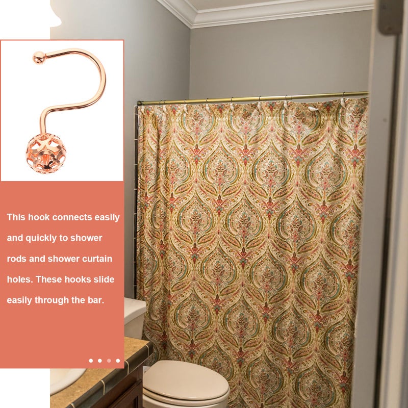 Rose Gold Hollow Ball Shower Curtain Hooks 12 Pack Decorative Metal Bathroom Rod Hangers - Image 4