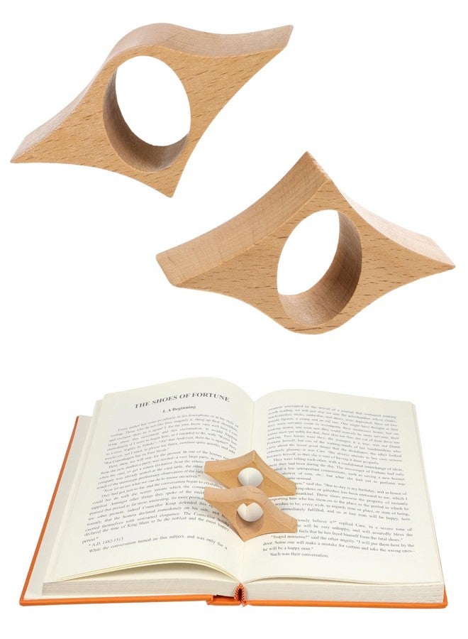 Xelsluthe 2 Pcs Wooden Book Page Holder, Smooth Wood Thumb Page Holder Brown Wooden Pages Holders for Reading Lovers - Image 1