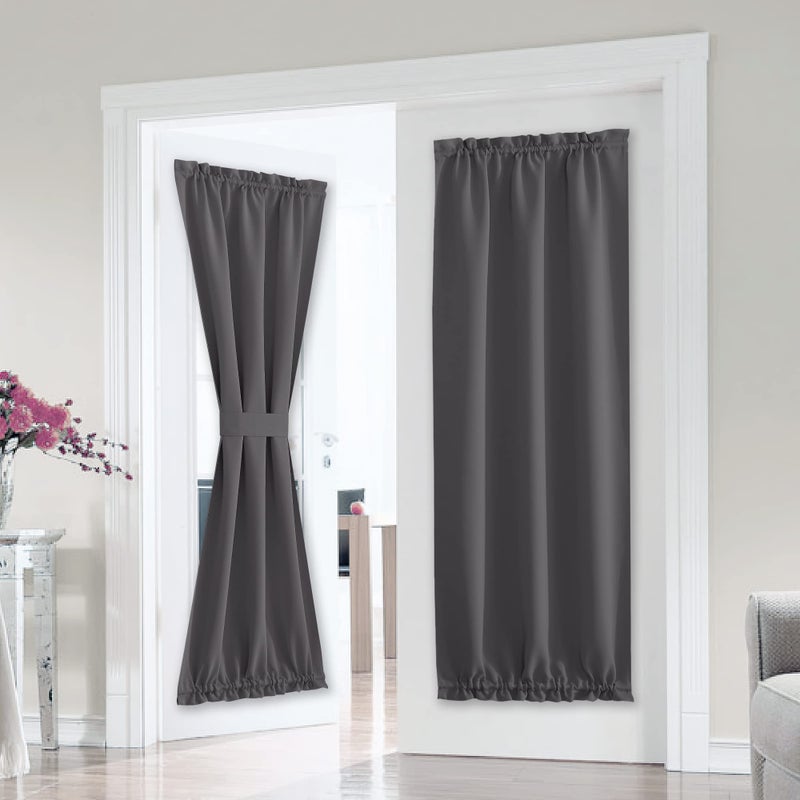 PONY DANCE Grey French Door Curtain  Privacy Blackout Curtains 34 x 72 inch Room Darkening Curtains for Glass Door Thermal Insulated Window Blinds for Bedroom