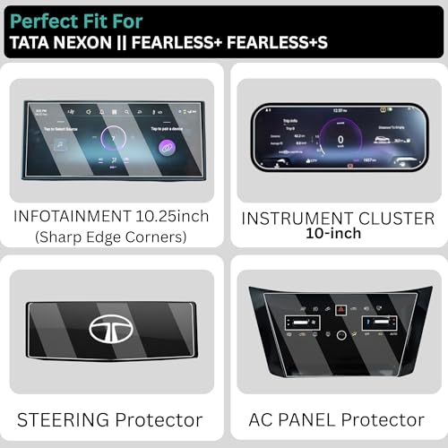 Wisely Pack 4 - Screen Guard for NEW TATA NEXON (2026-25) Car Display Protector - 10.25 INCH INFOTAINMENT [Thin Corners] +10" MID CLUSTER + STEERING + AC PANEL Console - FEARLESS+PS Top Models Stereo Car Accessories - Image 3