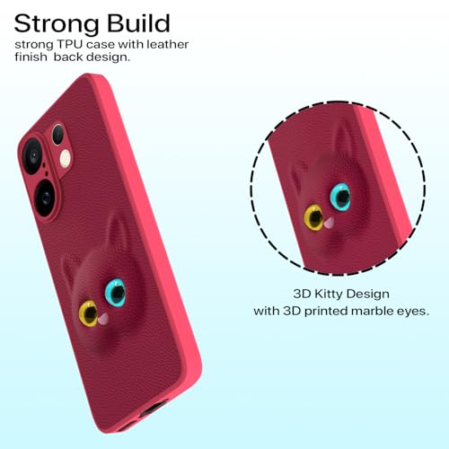 Pikkme Back Cover for Vivo X200 Fe 5G | Cute Cat Leather Finish | Soft TPU | Bumper Case for Girls (Pink) - Image 2