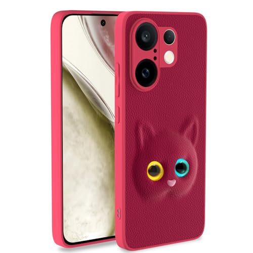 Pikkme Back Cover for Vivo X200 Fe 5G | Cute Cat Leather Finish | Soft TPU | Bumper Case for Girls (Pink) - Image 1