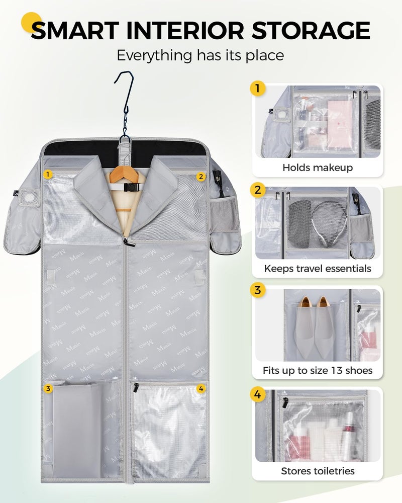 MATEIN Carry On Garment Bags for Airplanes, Women Travel Garment Bags for Dresses Up to 5 Suits with Aroma Pads & USB, Convertible Hanging Clothes Suit Carrier with Shoe Compartment Fit 15.6" Laptop - Image 4