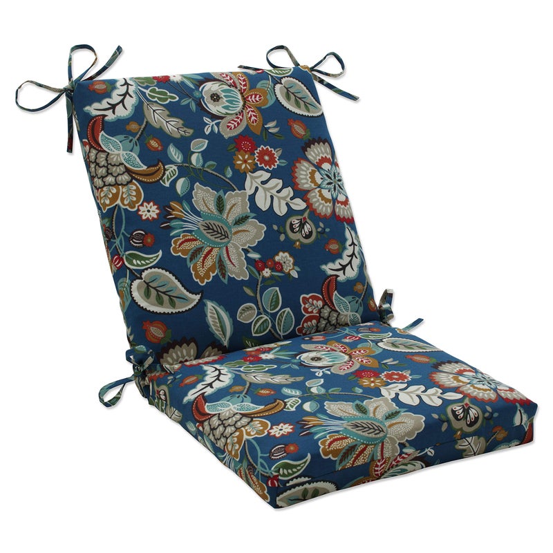 Pillow Perfect Pillow Perfect Floral IndoorOutdoor Solid Back 1 Piece Chair Cushion with Ties Squared Corner Deep Seat Weather and Fade Resistant 365 x 18 BlueTan Telfair Peacock 