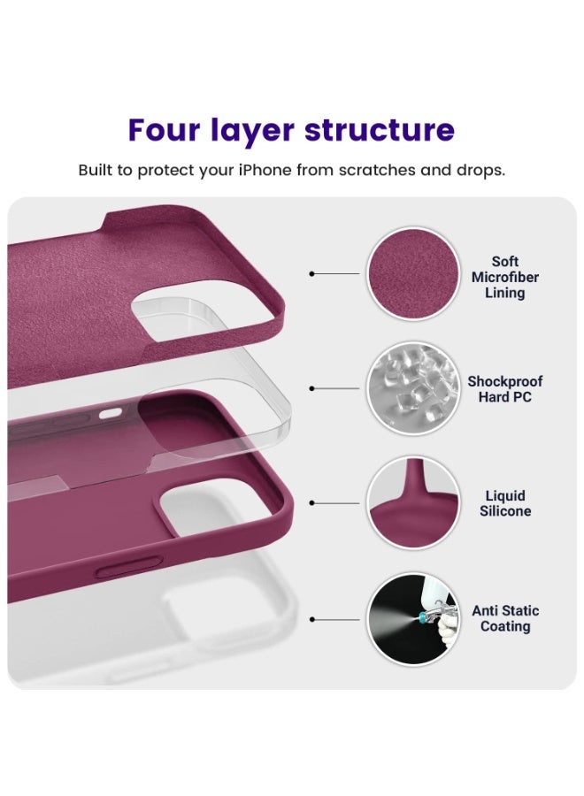 Compatible with iPhone 13/14 Case 6.1 Inch Slim Liquid Silicone 4 Layers Soft Gel Rubber Shockproof Protective Phone Case with Anti Scratch Microfiber Lining (Pitaya) - Image 5